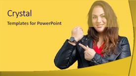  Presentation with upset - Slides having body clock - beautiful plus size young woman background and a  colored foreground