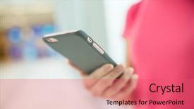  Presentation with sms - PPT theme with body compartments - woman sending sms on smart background and a  colored foreground