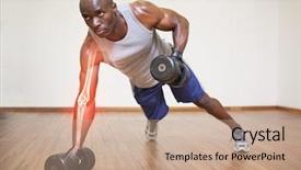  Presentation with lifting weights - PPT theme enhanced with body composition - digital composite of highlighted arm background and a  colored foreground