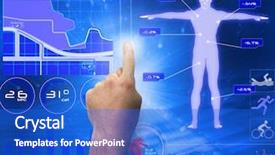  Presentation with blue abstract - Audience pleasing slide deck consisting of body composition - hand pointing against abstract blue backdrop and a  colored foreground