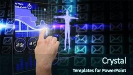  Presentation with black hand - PPT theme featuring body composition - hand pointing against glowing envelopes background and a  colored foreground