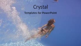  Presentation with air bubbles - Amazing presentation theme having body coordination - female swimmer after jumping backdrop and a teal colored foreground
