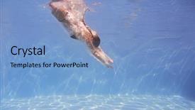  Presentation with air bubbles - Slide set having body coordination - female swimmer after jumping background and a light blue colored foreground