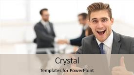  Presentation with thumbs up - Audience pleasing theme consisting of body coordination - portrait of happy energetic businessman backdrop and a soft green colored foreground