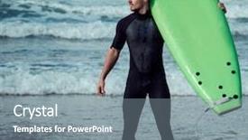  Presentation with standing on scooter - Cool new slide set with body coordination - surfer wearing wetsuit standing backdrop and a  colored foreground