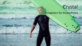  Presentation with standing on scooter - Colorful presentation theme enhanced with body coordination - surfer wearing wetsuit standing backdrop and a seafoam green colored foreground