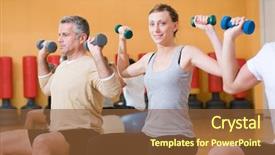  Presentation with gym ball - Slide deck consisting of body coordination - young lady smiling and looking background and a  colored foreground