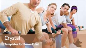  Presentation with lifting weights - Audience pleasing slide deck consisting of body coordination - young people with instructor lifting backdrop and a coral colored foreground