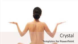  Presentation with serene - Amazing PPT theme having body excercise - serene woman excercising yoga wrapped backdrop and a lemonade colored foreground