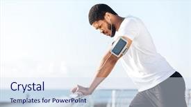  Presentation with africa music - Cool new presentation theme with body excercise - tired african young sportsman listening backdrop and a sky blue colored foreground