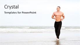  Presentation with running - Colorful presentation theme enhanced with body excercise - young handsome muscular man running backdrop and a pink colored foreground
