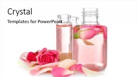  Presentation with fluid - Beautiful PPT theme featuring body fluid - beautiful composition with perfume bottles backdrop and a  colored foreground