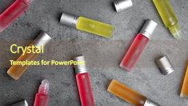  Presentation with fluid - PPT layouts with body fluid - different bottles of perfume background and a tawny brown colored foreground