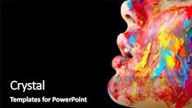  Presentation with girl model - Amazing PPT theme having body fluid - fashion model girl colorful face backdrop and a black colored foreground