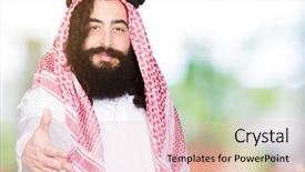  Presentation with long hair man - PPT theme enhanced with body greetings - arabian business man with long background and a lemonade colored foreground