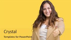  Presentation with young sing woman singing young - Cool new presentation design with body greetings - beautiful plus size young woman backdrop and a yellow colored foreground