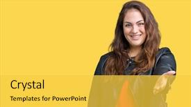  Presentation with friendly - Presentation design with body greetings - beautiful plus size young woman background and a yellow colored foreground