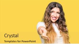  Presentation with business casual - Slide deck featuring body greetings - young beautiful woman wearing casual background and a yellow colored foreground