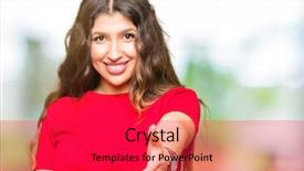  Presentation with business casual - Colorful presentation enhanced with body greetings - young beautiful woman wearing casual backdrop and a red colored foreground