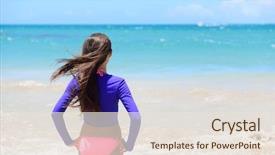  Presentation with ocean waves - Beautiful slide set featuring body guard - beach girl going swimming backdrop and a sky blue colored foreground