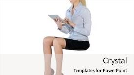  Presentation with tablet - Colorful PPT theme enhanced with body human - isolated business woman with tablet backdrop and a  colored foreground