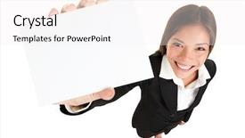  Presentation with business card - Presentation design featuring body human - showing sign - woman holding background and a white colored foreground