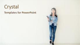  Presentation with human body - PPT layouts featuring body human - woman use of mobile phone background and a sky blue colored foreground