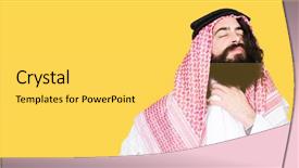  Presentation with business man climbs up to the top of 3d success stairs steps - Slide deck enhanced with body infected - arabian business man with long background and a yellow colored foreground