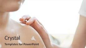  Presentation with cream - Audience pleasing theme consisting of body infected - female hand applying cream onto backdrop and a coral colored foreground