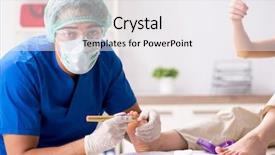  Presentation with medical procedure simulation - Beautiful PPT layouts featuring body infected - podiatrist treating feet during procedure backdrop and a white colored foreground
