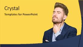  Presentation with bussines - Colorful theme enhanced with body infected - young handsome bussines man touching backdrop and a yellow colored foreground