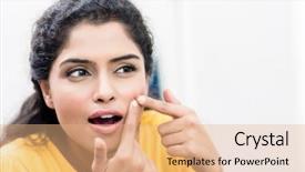  Presentation with mirror - PPT theme with body infected - young woman looking in mirror background and a coral colored foreground