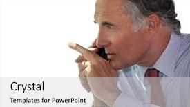  Presentation with mobile phone in woman hand - Beautiful presentation theme featuring body language - businessman making hand gestures while backdrop and a light gray colored foreground