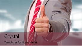  Presentation with body language - Cool new slides with body language - businessman thumbs up hand sign backdrop and a tawny brown colored foreground