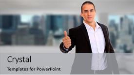  Presentation with body language - Amazing PPT layouts having body language - businessman thumbs up hand sign backdrop and a light gray colored foreground