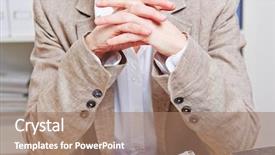  Presentation with body language - Slide set with body language - elderly business woman crossing her background and a coral colored foreground