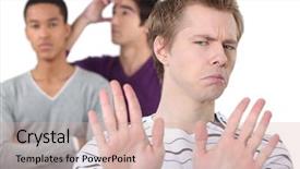  Presentation with body language - Audience pleasing presentation theme consisting of body language - group male students quarreling backdrop and a lemonade colored foreground