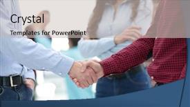  Presentation with body language - Audience pleasing presentation theme consisting of body language - handshake between businesspeople backdrop and a light gray colored foreground