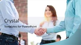  Presentation with body language - Colorful PPT layouts enhanced with body language - handshake between businesspeople backdrop and a light blue colored foreground