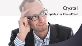  Presentation with body language - Slide deck enhanced with body language - skeptical manager in a suit background and a light gray colored foreground