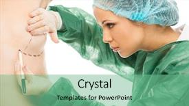  Presentation with woman body - Beautiful presentation design featuring body lines for breast implant backdrop and a seafoam green colored foreground