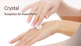  Presentation with lotion - Presentation theme consisting of body lotion - female hands on white background background and a lemonade colored foreground