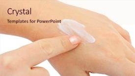  Presentation with cream - Colorful presentation design enhanced with body lotion - hands and cream isolated backdrop and a lemonade colored foreground