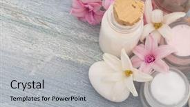  Presentation with cosmetics natural - Slide deck with body lotion - natural cosmetics fresh as flowers background and a light gray colored foreground