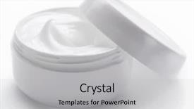  Presentation with plastic container - PPT theme featuring body lotion - opened plastic container with cream background and a light gray colored foreground