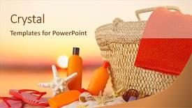  Presentation with lotion - Slide deck featuring body lotion - sun protection set on sunset background and a cream colored foreground