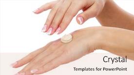  Presentation with lotion - Theme enhanced with body lotion - woman hands with perfect manicure background and a lemonade colored foreground