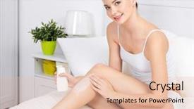  Presentation with beautiful skin - Cool new slides with body lotion - young beautiful woman applying cream backdrop and a lemonade colored foreground