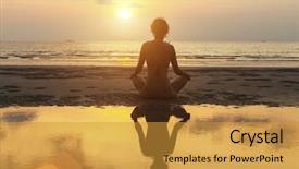  Presentation with sad woman silhouette - PPT theme enhanced with body mind spirit - silhouette young woman practicing yoga background and a  colored foreground