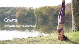  Presentation with fall lake - Beautiful slide deck featuring body mind spirit soul - stunning brunette practicing yoga outdoors backdrop and a gray colored foreground